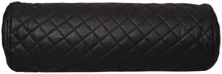 Neck Roll Pillow Cushion Cover, 22x5 Inch Full Moon Round Bolster Pillow Case, Cylinder Soft Lambskin Leather Pillowcase for Head, Spine & Neck Support During Sleep - Quilted Black Pack of 1