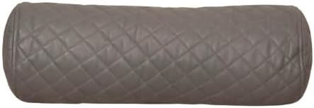 Neck Roll Pillow Cushion Cover, 18x6 Inch Full Moon Round Bolster Pillow Case, Cylinder Soft Lambskin Leather Pillowcase for Head, Spine & Neck Support During Sleep - Quilted Grey Pack of 1