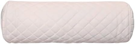 Neck Roll Pillow Cushion Cover, 24x6 Inch Full Moon Round Bolster Pillow Case, Cylinder Soft Lambskin Leather Pillowcase for Head, Spine & Neck Support During Sleep - Quilted White Pack of 1