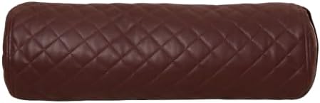 Neck Roll Pillow Cushion Cover, 20x5 Inch Full Moon Round Bolster Pillow Case, Cylinder Soft Lambskin Leather Pillowcase for Head, Spine & Neck Support During Sleep - Quilted Dark Brown Pack of 1