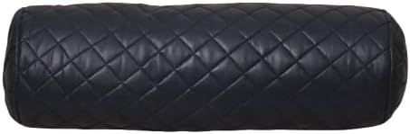 Neck Roll Pillow Cushion Cover, 20x7 Inch Full Moon Round Bolster Pillow Case, Cylinder Soft Lambskin Leather Pillowcase for Head, Spine & Neck Support During Sleep - Quilted Gun Metal Blue Pack of 1