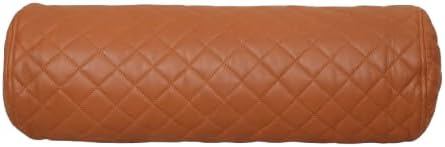 Neck Roll Pillow Cushion Cover, 16x5 Inch Full Moon Round Bolster Pillow Case, Cylinder Soft Lambskin Leather Pillowcase for Head, Spine & Neck Support During Sleep - Quilted Tan Pack of 1