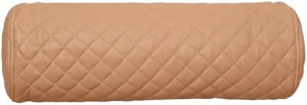 Neck Roll Pillow Cushion Cover, 20x5 Inch Full Moon Round Bolster Pillow Case, Cylinder Soft Lambskin Leather Pillowcase for Head, Spine & Neck Support During Sleep - Quilted Beige Pack of 1