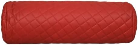 Neck Roll Pillow Cushion Cover, 24x5 Inch Full Moon Round Bolster Pillow Case, Cylinder Soft Lambskin Leather Pillowcase for Head, Spine & Neck Support During Sleep - Quilted Cherry Red Pack of 1