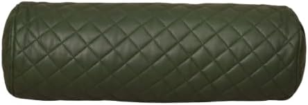 Neck Roll Pillow Cushion Cover, 22x6 Inch Full Moon Round Bolster Pillow Case, Cylinder Soft Lambskin Leather Pillowcase for Head, Spine & Neck Support During Sleep - Quilted Dark Green Pack of 1