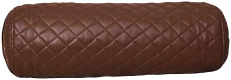 Neck Roll Pillow Cushion Cover, 22x6 Inch Full Moon Round Bolster Pillow Case, Cylinder Soft Lambskin Leather Pillowcase for Head, Spine & Neck Support During Sleep - Quilted Chocolate Brown Pack of 1