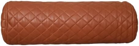 Neck Roll Pillow Cushion Cover, 20x7 Inch Full Moon Round Bolster Pillow Case, Cylinder Soft Lambskin Leather Pillowcase for Head, Spine & Neck Support During Sleep - Quilted Brown Pack of 1