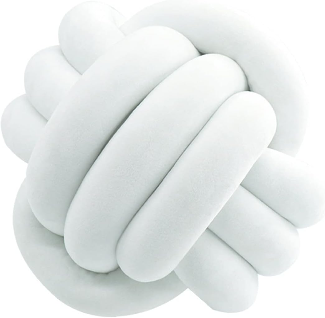 Round Throw Pillow, Soft Handmade Knot Ball Pillows, Home Decoration Pillow, Knotted Plush Toys Throw Pillow (7.5 inches, White)