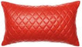 Genuine Leather Quilted Pillow Cover Case for Lumbar Throw Couch Pillows - Modern Farmhouse Decorative Sofa Thick & Soft Cushion Covers (Red, 10" x 18")