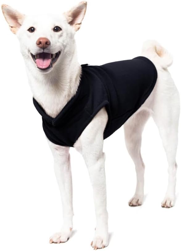 Gooby Fleece Vest Dog Sweater - Black, Large - Warm Pullover Fleece Dog Jacket with O-Ring Leash for Small to Medium Dogs
