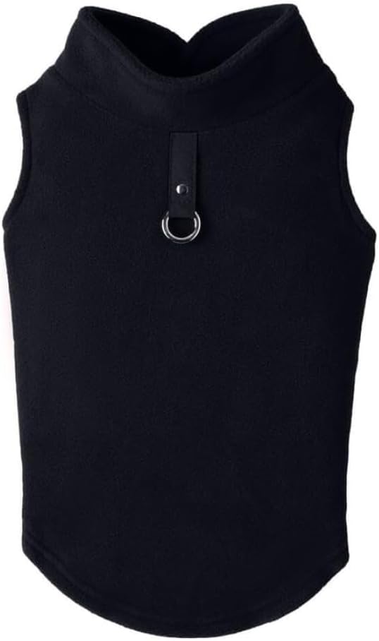 Gooby - Fleece Vest, Small Dog Pullover Fleece Jacket with Leash Ring, Black, Small