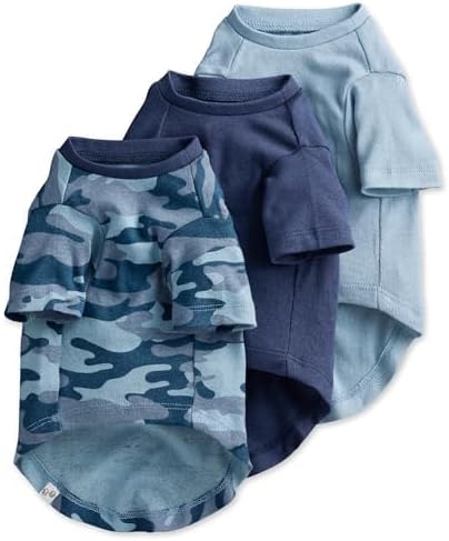 Toby II - The Perfect Tee, 3 Pack Short Sleeve Pet T-Shirt 100% Organic Cotton Tees Clothes for Small, Medium, Large Dogs, Navy Camo, Medium