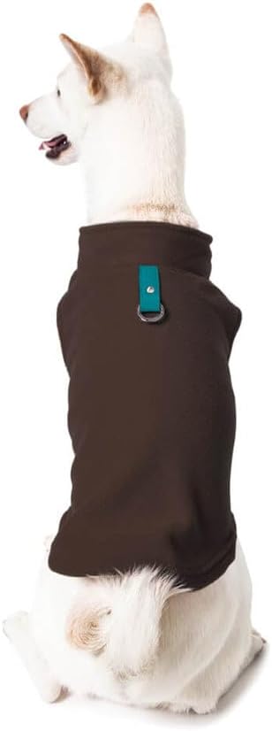 Gooby Fleece Vest Dog Sweater - Brown-Turquoise, Small - Warm Pullover Jacket with O-Ring Leash - Winter Coat for Cold Weather - Clothes for Small Dogs Boy or Girl