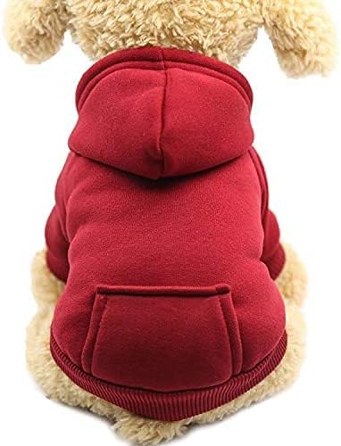 Jecikelon Winter Dog Hoodie Sweatshirts with Pockets Warm Dog Clothes for Small Dogs Chihuahua Coat Clothing Puppy Cat Custume (Wine red, Large)