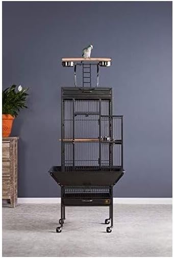Retro Renaissance Iron Select Bird Cage with Elegant Design, Durable Construction, Easy-Clean Tray Black Hammertone