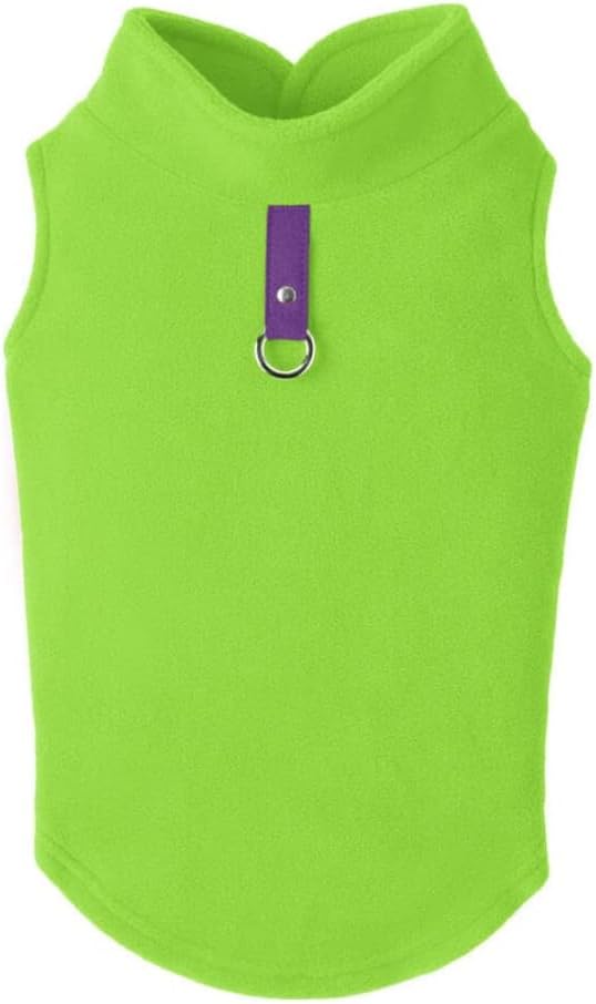 Gooby Fleece Vest Dog Sweater - Lime, X-Small - Warm Pullover Fleece Dog Jacket with O-Ring Leash for Small to Medium Dogs