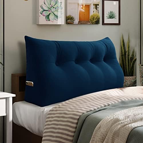 Wedge Headboard Pillow Dorm Room Reading Pillow Back Support for Sitting Up in Bed Bolster Lumbar Cushion Body Positioning Bedrest Velvet 54in Navy Blue Full