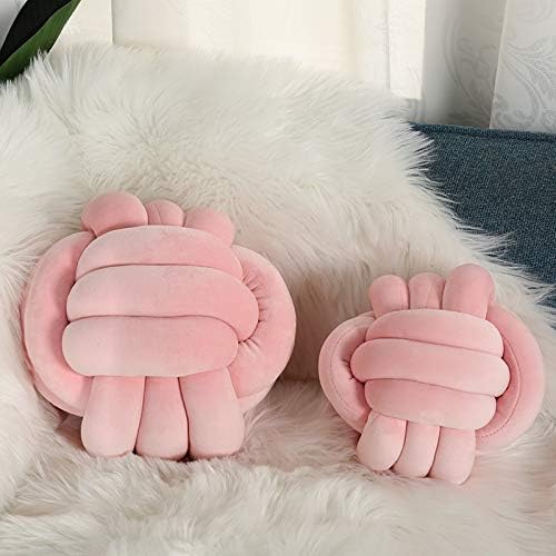 Round Throw Pillow, Soft Handmade Knot Ball Pillows, Home Decoration Pillow, Knotted Plush Toys Throw Pillow (13.5 inches, Cream)