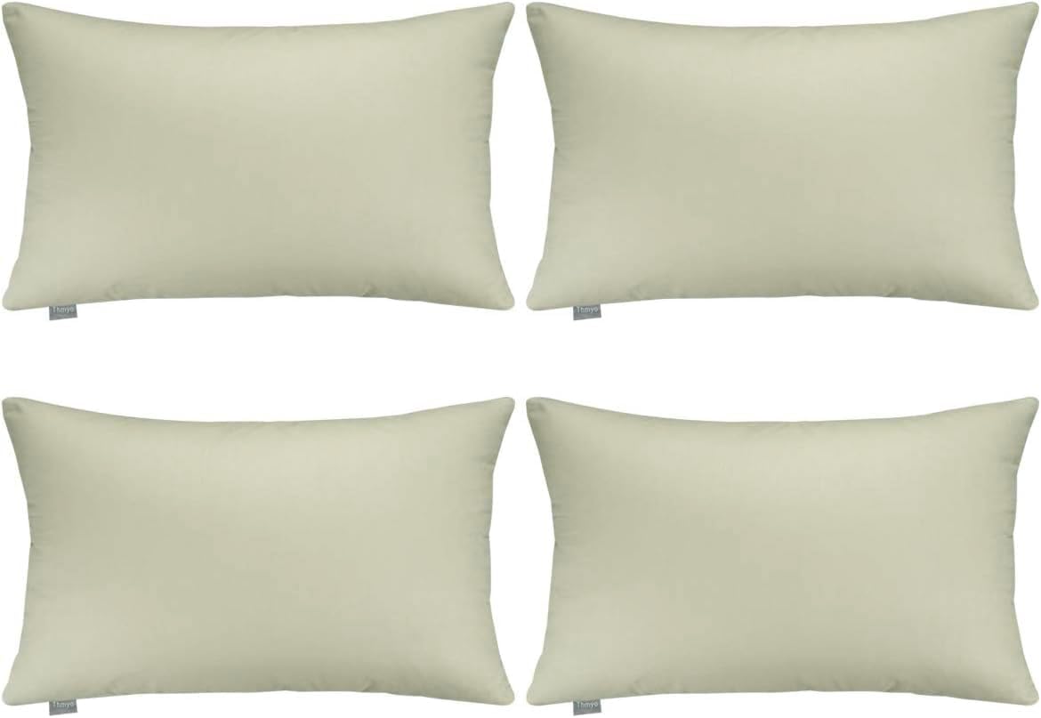 Thmyo 4-Pack 100% Cotton Christmas/Halloween Lumbar Comfortable Solid Decorative Throw Pillow Case Rectangle Cushion Cover Pillowcase Blank Pillow Covers DIY Throw Pillowcase(12x20inch/30x50cm,Beige)