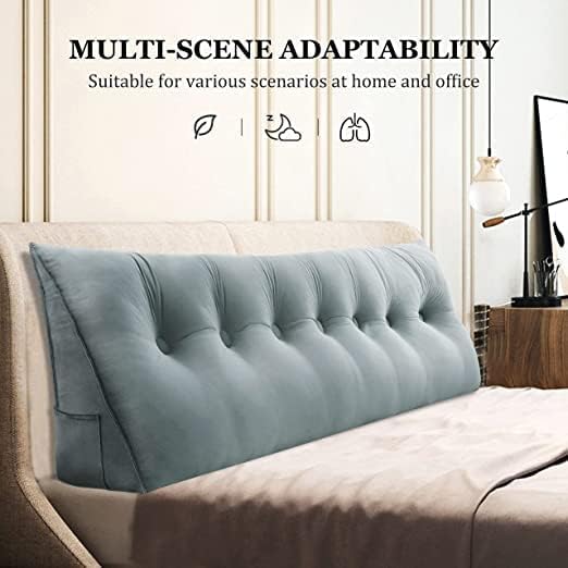 Wedge Headboard Pillow Dorm Room Reading Pillow Back Support for Sitting Up in Bed Bolster Lumbar Cushion Body Positioning Bedrest Gifts for Mom Velvet 76in Light Gray King