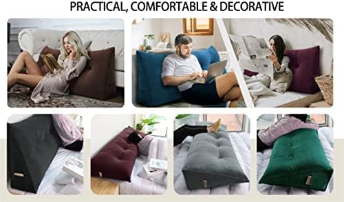 Wedge Headboard Pillow Dorm Room Reading Pillow Back Support for Sitting Up in Bed Bolster Lumbar Cushion Body Positioning Bedrest Velvet 39in Light Tan Twin