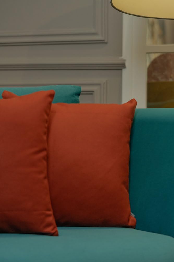 Haven & Glow Decorative Throw Pillow Cover – Square Cushion Case with Zipper | Modern Sofa, Couch & Bed Accent Pillow Covers for Living Room, Bedroom & Home Decor | 18 x 18 Inch – Rust – Pack of 2