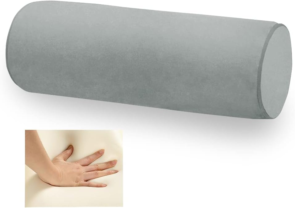 16X6 Memory Foam Round Cervical Roll Cylinder Bolster Pillow with Removable Washable Cover, for Head, Neck, Back, and Legs Ideal for Spine and Neck Support(Gray)