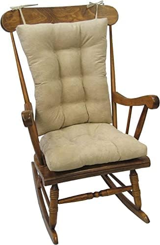 Klear Vu Omega Non-Slip Rocking Chair Cushion Set, Assembled in USA, Thick Padding & Tufted Design, Includes Seat Pad & Back Pillow with Ties, 17x17 Inches, 2-Piece Set, Twillo Stone