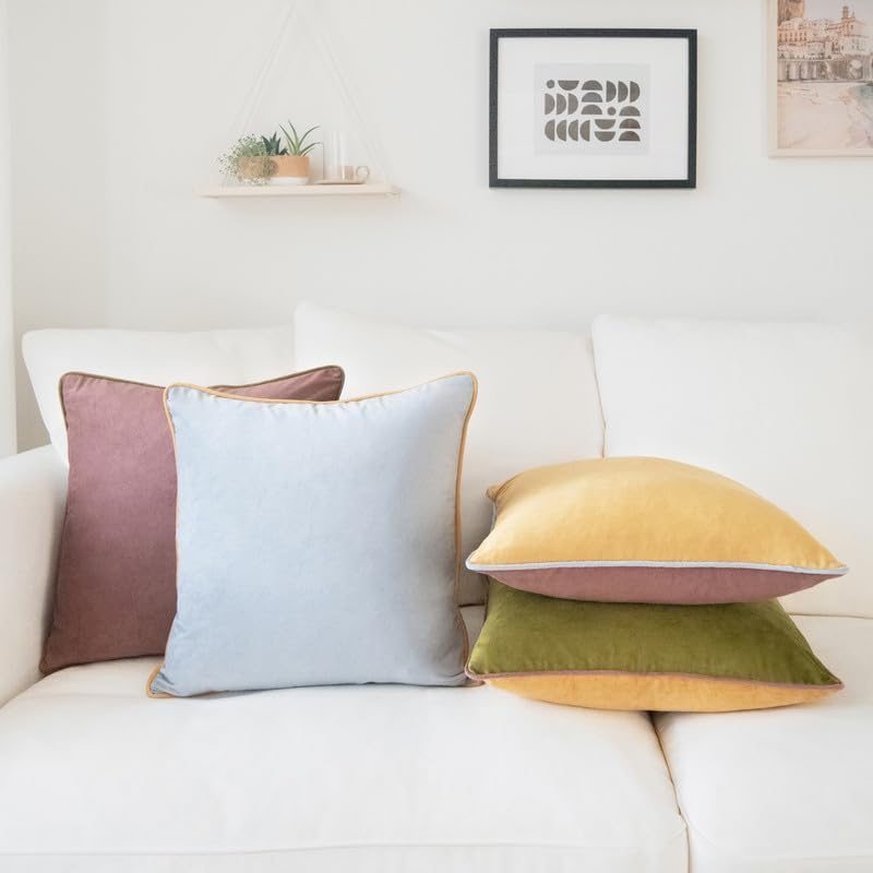 MONDAY MOOSE Decorative Throw Pillow Covers Cushion Cases, Set of 4 Soft Velvet Modern Double-Sided Designs, Mix and Match for Home Decor, Pillow Inserts Not Included (16x16 inch, Purple/Green)