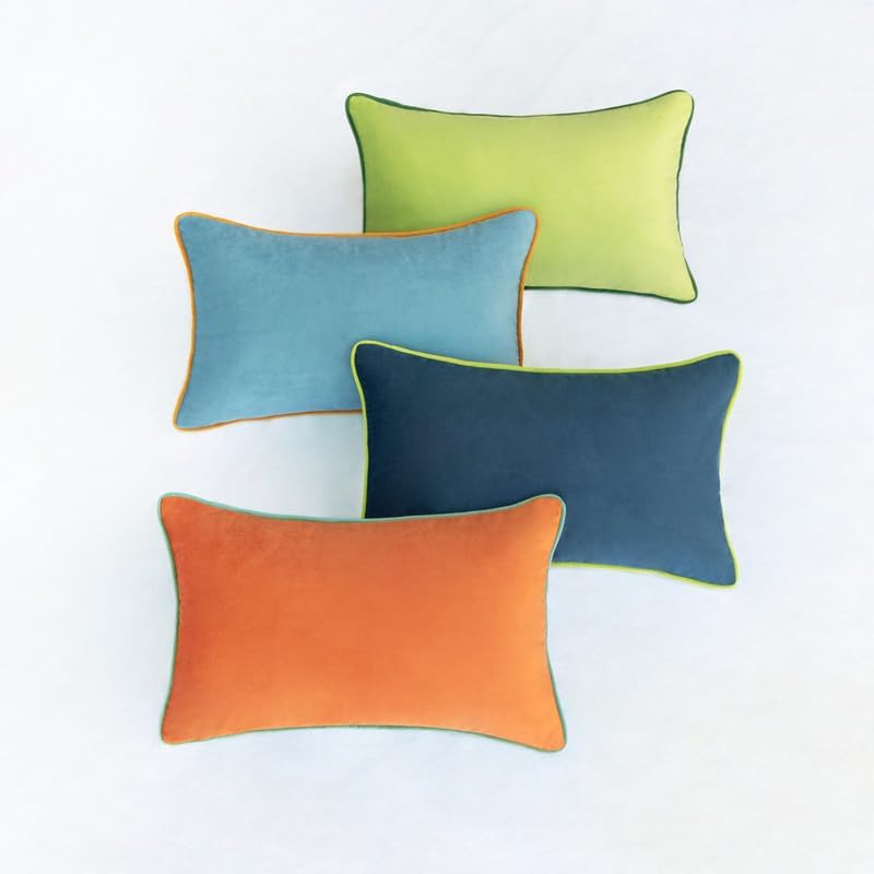MONDAY MOOSE Decorative Throw Pillow Covers Cushion Cases, Set of 4 Soft Velvet Modern Double-Sided Designs, Mix and Match for Home Decor, Pillow Inserts Not Included (12x20 inch, Blue/Orange)