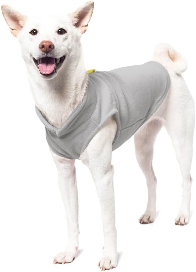 Gooby Fleece Vest - Gray-Yellow, Large - Warm Pullover Dog Jacket with O-Ring Leash
