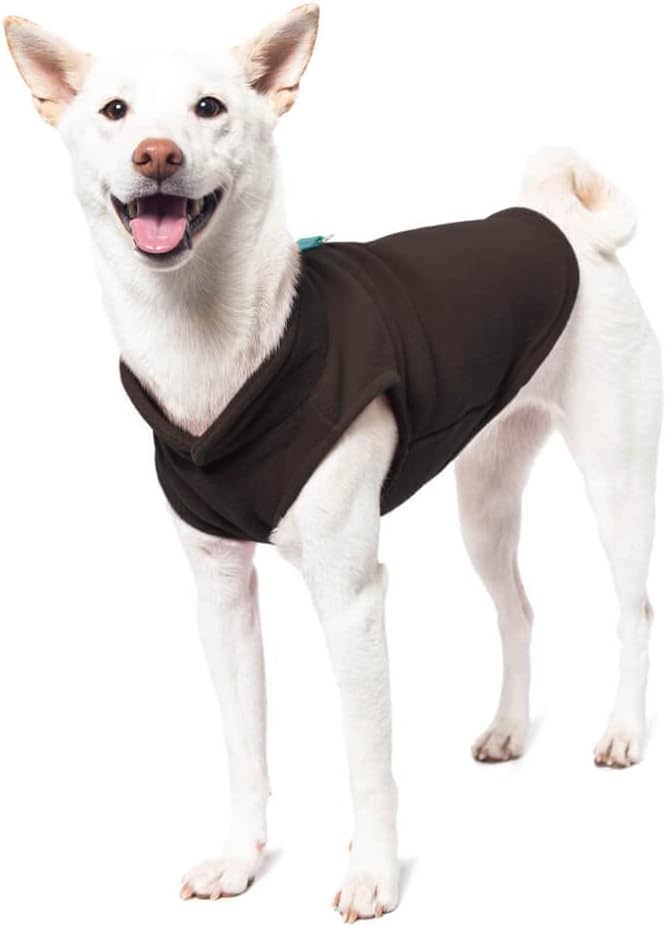 Gooby Fleece Vest Sweater - Brown-Turquoise, Large - Warm Pullover Jacket with O-Ring Leash - Winter Small Dog Coat - Cold Weather Clothes for Small Dogs Boy or Girl