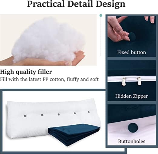 Wedge Headboard Pillow Dorm Room Reading Pillow Back Support for Sitting Up in Bed Bolster Lumbar Cushion Body Positioning Bedrest Velvet 76in Navy Blue King