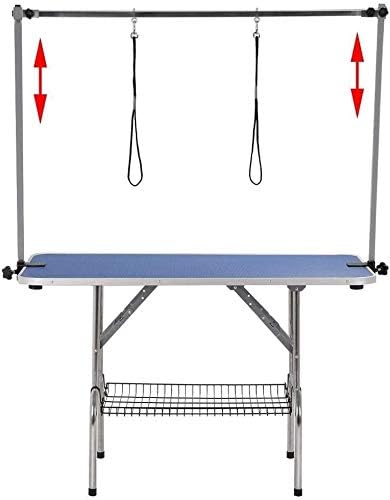 Large Dog Pet Grooming Table, Professional Adjustable Cat Drying Table, Foldable Trimming Station with Arms, Nooses, Mesh Tray, Maximum Capacity Up to 330lbs, 36''/Blue