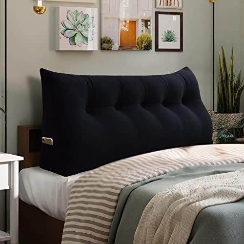 Wedge Headboard Pillow Dorm Room Reading Pillow Back Support for Sitting Up in Bed Bolster Lumbar Cushion Body Positioning Bedrest Gifts for Mom Velvet 59in Black Queen