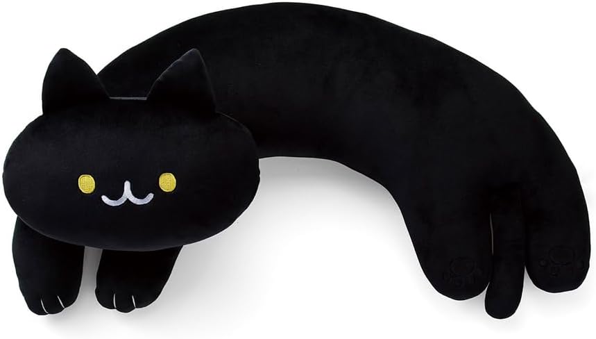 U-Shaped Cat Plush Pillow, Cute Plushies, 20" - Ultrasoft Cat Stuffed Animal, Birtday Gift (Black)