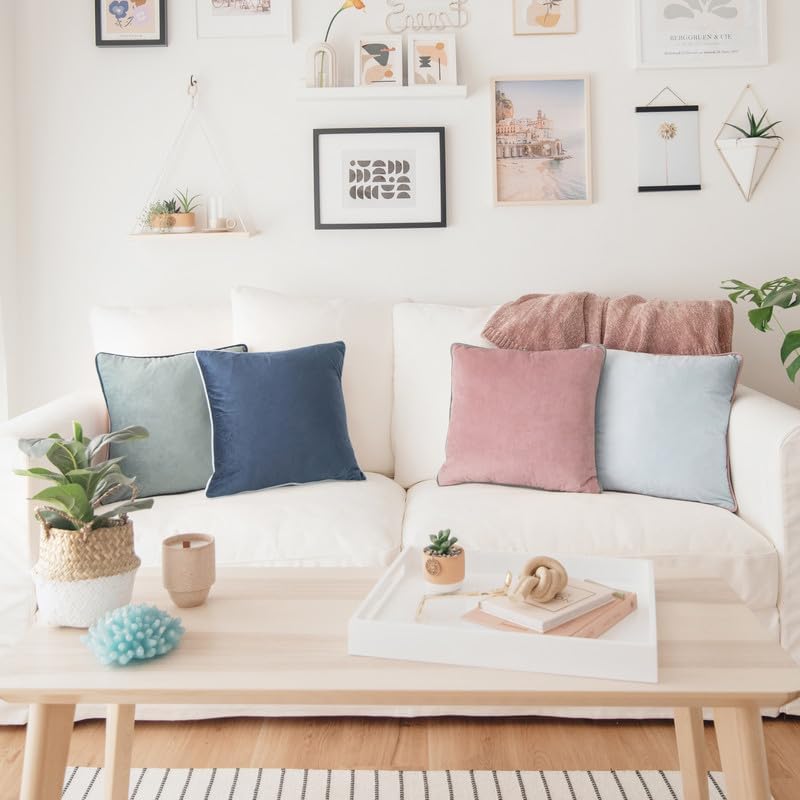 MONDAY MOOSE Decorative Throw Pillow Covers Cushion Cases, Set of 4 Soft Velvet Modern Double-Sided Designs, Mix and Match for Home Decor, Pillow Inserts Not Included (16x16 inch, Pink/Blue)