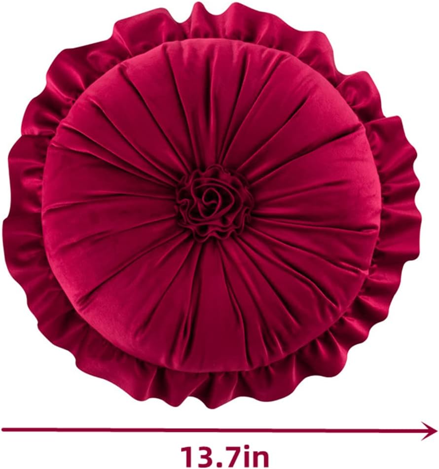 S SSOY Velvet Round Pillow - Ruffle Home Decoration Cushion for Sofa, Chair, Bed, Window, Floor - 13.7in
