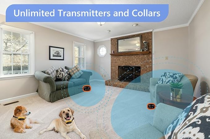 Indoor Pet Barrier for 2 Dogs,Wireless Indoor Electric Fence,Pet Gate, Keeps Areas Off Limits,Dog Home Proofing, Waterproof/Rechargeable/Beep/Static Training Collar,Orange Kit