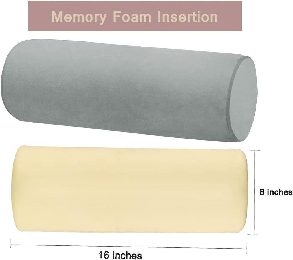 16X6 Memory Foam Round Cervical Roll Cylinder Bolster Pillow with Removable Washable Cover, for Head, Neck, Back, and Legs Ideal for Spine and Neck Support(Gray)