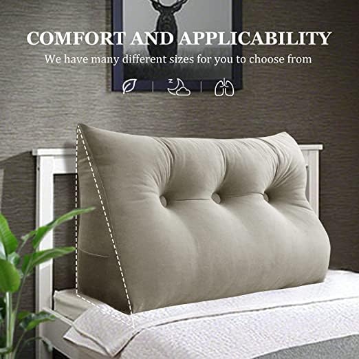 Wedge Headboard Pillow Dorm Room Reading Pillow Back Support for Sitting Up in Bed Bolster Lumbar Cushion Body Positioning Bedrest Velvet 39in Light Tan Twin
