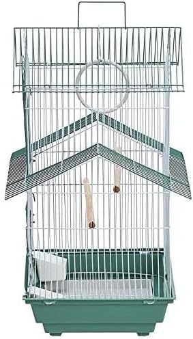 Rustic Retreat Bird Cage with Natural Wood Accents, Durable Metal Construction, Spacious Interior, and Comfortable Features for Birds' Green