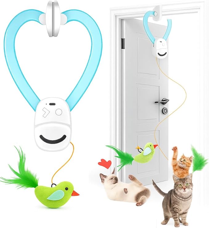 Interactive Cat Toys for Indoor Cats: Automatic Flying Bird Feather Wand Chase Exercise Enrichment Stimulation, USB Rechargeable Durable Safe Hanging Toy for Bored Kittens Adult Multi Cat Households