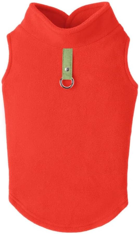 Gooby Fleece Vest Dog Sweater - Pumpkin, Small - Warm Pullover Fleece Dog Jacket with O-Ring Leash for Small to Medium Dogs