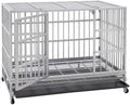 48/42/38 inch Heavy Duty Indestructible and Escape-Proof Dog Crate Cage Kennel for Large Dogs, High Anxiety Dog Crate with Removable Wire Trays and Wheels, Extra Large XL XXL