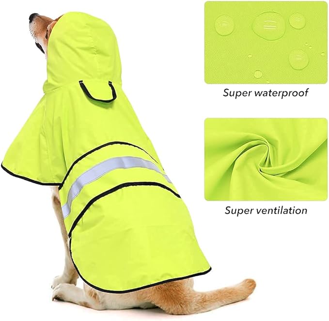 Dog Raincoat - Reflective Pet Rain Jacket for Dogs, Adjustable Dog Hooded Raincoats, Rain Coat Slicker Poncho for Small to X- Large Dogs and Puppies (Neon Green, X-Large)