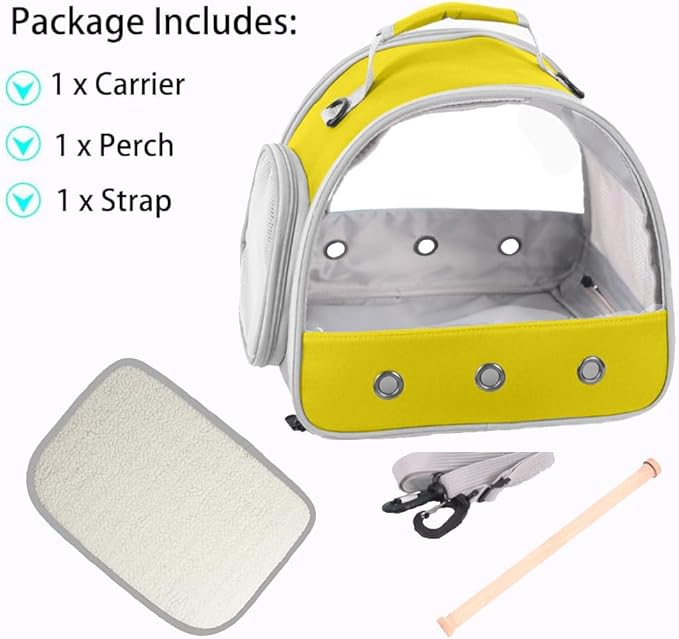 Bird Travel Carrier, Portable Small Bird Parrot Parakeet Carrier with Standing Perch and Soft Mat, Side Access Window Collapsible