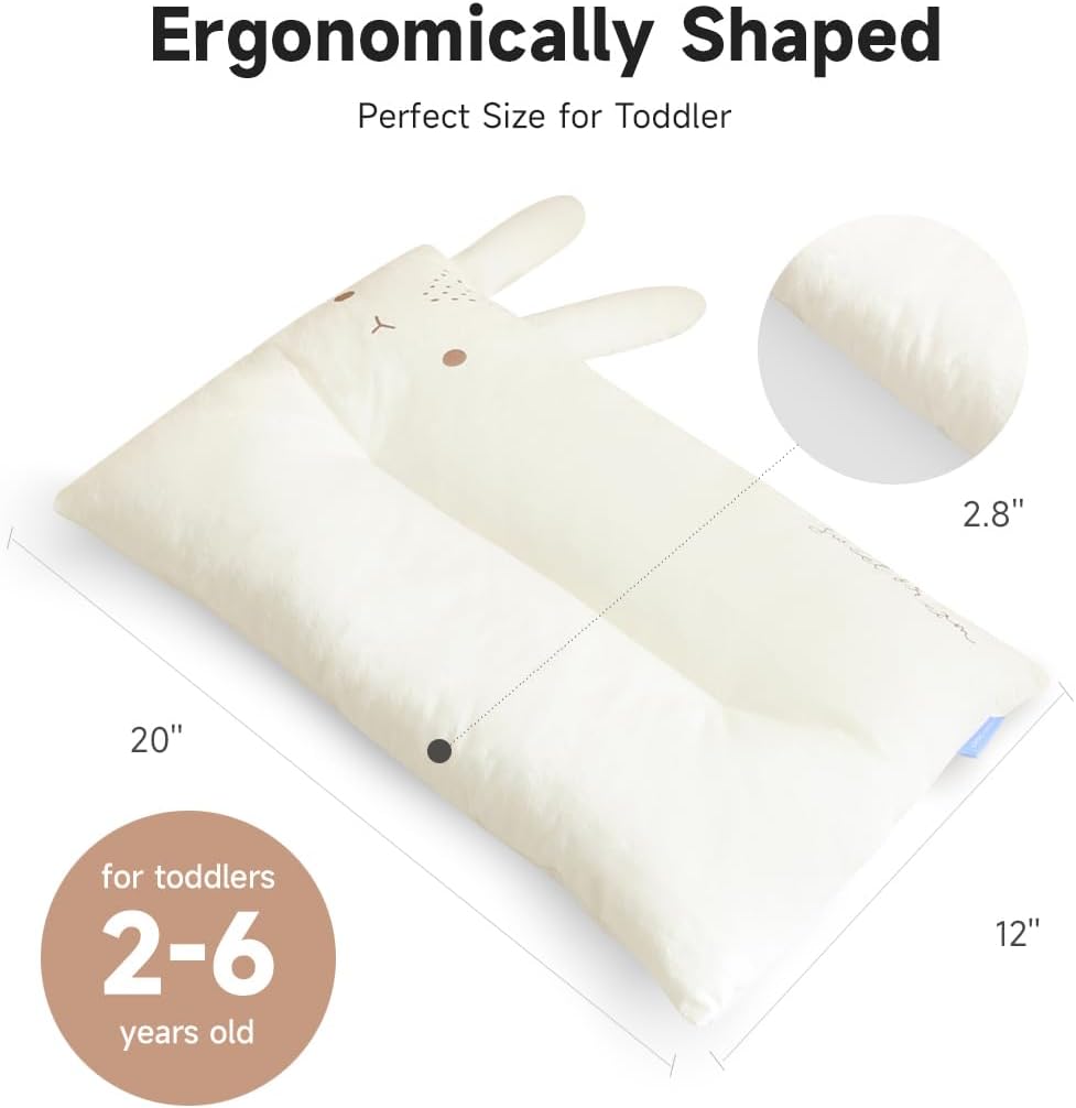 Choc chick Toddler Pillow,20X12inches Machine Washable 100% Cotton Pillowcase Soft Hypoallergenic Kids Pillows,Child Cute Animal Perfect Toddler Pillows for Sleeping 2 Years Old (Rabbit)