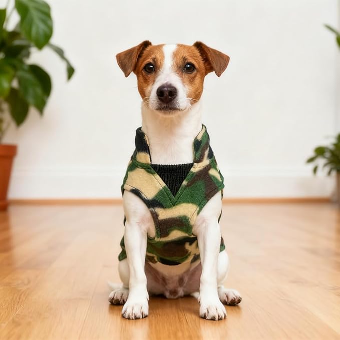 BEAUTYZOO Dog Fleece Vest Sweater Winter Jacket for Small and Medium Dogs with D-Ring Leash Cold Weather Coat Hoodie for XS S M Dogs Boy or Girls, Army Green XS