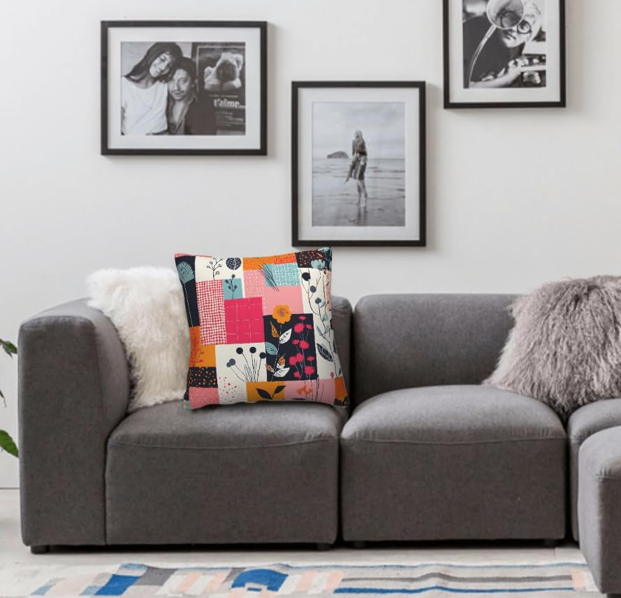 Throw Pillow Covers 18x18 Set of 2, Modern Flowers Cushion Covers, Decorative Square Pillowcases for Couch, Bedroom, Living Room